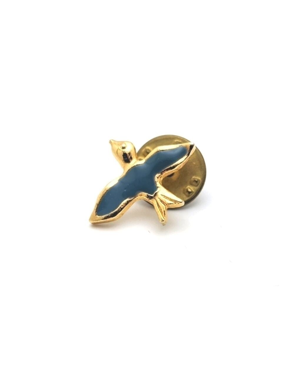 Petite Enamel Lapel Pin, Blue Gold Sparrow